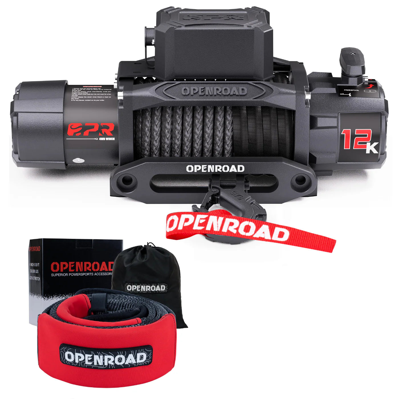 OPENROAD 12,000lbs Electric Winch with Synthetic Rope-Panther Series 3S